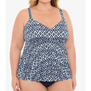Swim Solutions TILE ISLAND NAVY Triple-Tier Fauxkini One-Piece Swimsuit US 24W